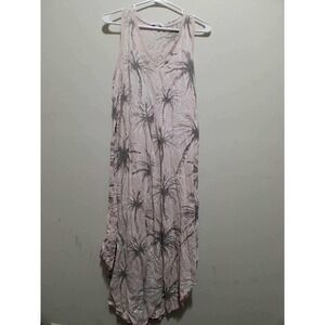 Z‎ Supply Pink Gray Palm Tree Maxi Dress Women's Size M Sleeveless V Neck Cotton